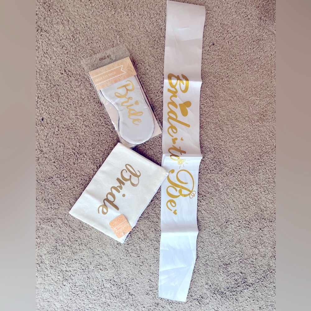 Bride to Be Wedding sash/ eye mask and cosmetic bag